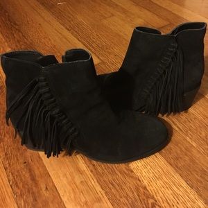 Kenneth Cole Black Suede Heeled Booties w/ Fringe